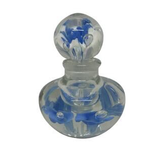 VTG Joe St. Clair Bubble Blue Trumpet Flowers 4 1/4” Perfume Paperweight Bottle